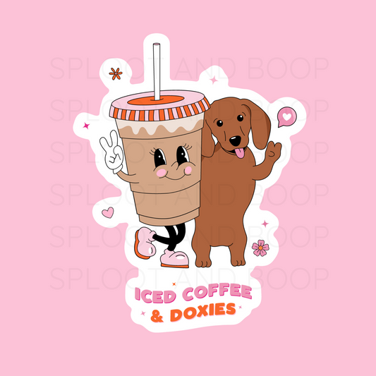 Iced Coffee & Doxies sticker