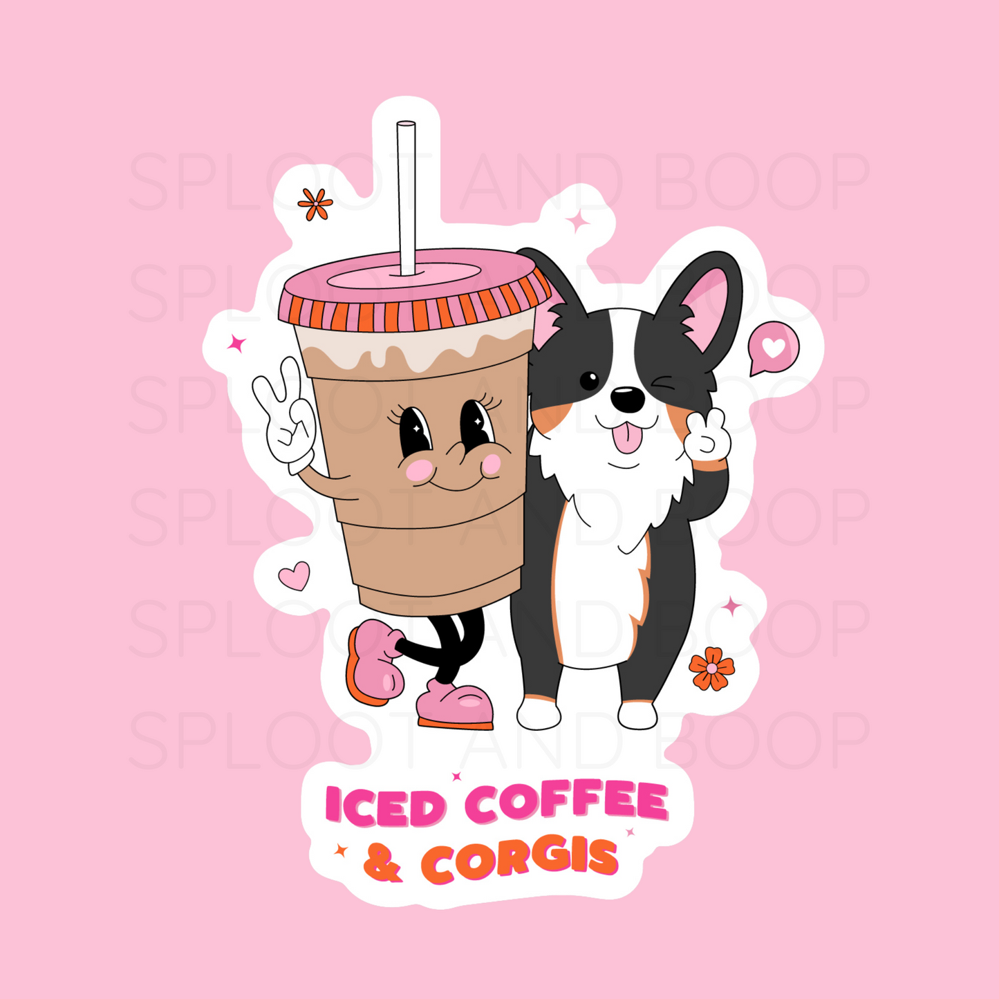 Iced Coffee & Corgis (tricolor) sticker